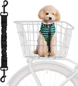 Dog Seat Belt for Bike Basket, Retractable Bicycle Dog Seatbelt, Elastic Pet Safety Leash Harness for Cat, Dog Leash Extension Attachment Shock Absorbing Lead Extension Absorber (Black)