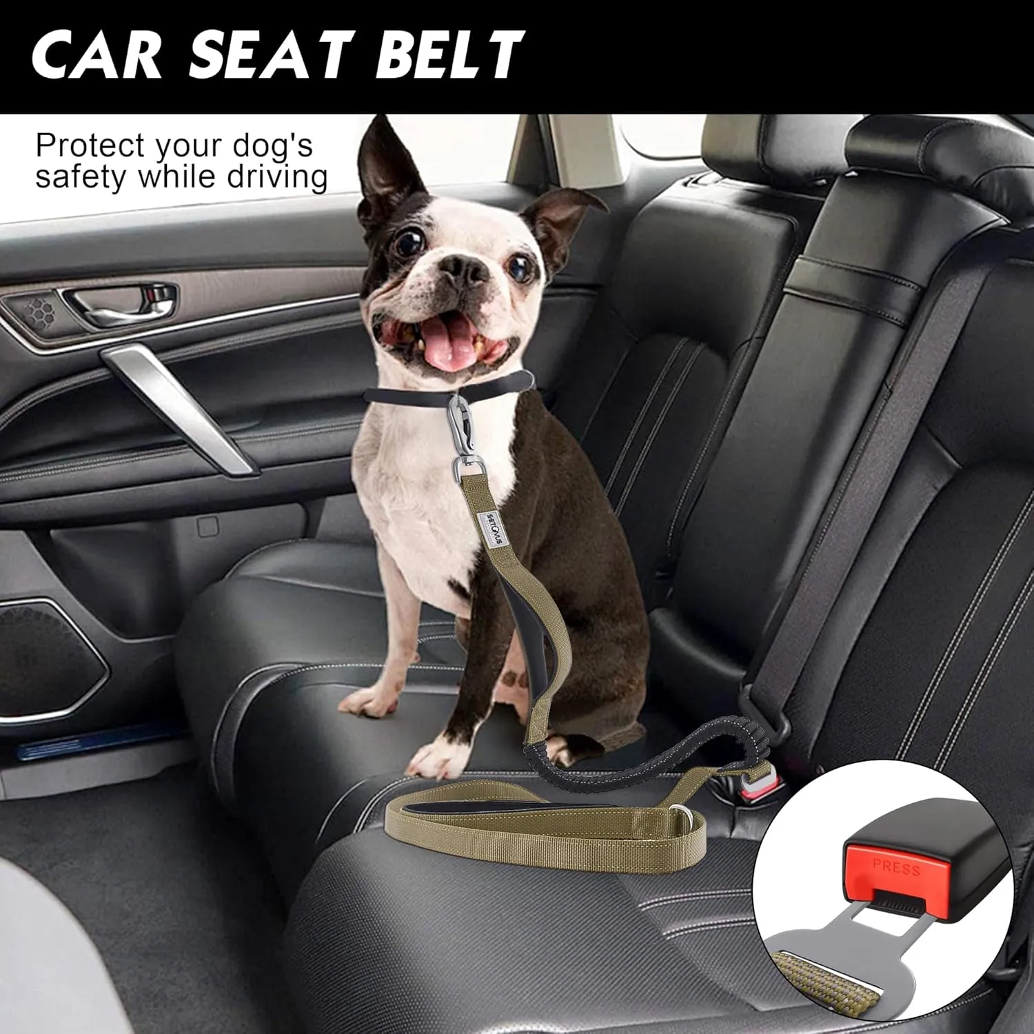 Double Handle Dog Leash - Heavy Duty, 4-6FT Reflective Tactical Leash with 2 Padded Handles, Shock Absorbing Bungee, Car Seatbelt & Easy Snap Hook, for Large, Medium & Small Dogs