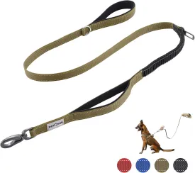 Double Handle Dog Leash - Heavy Duty, 4-6FT Reflective Tactical Leash with 2 Padded Handles, Shock Absorbing Bungee, Car Seatbelt & Easy Snap Hook, for Large, Medium & Small Dogs