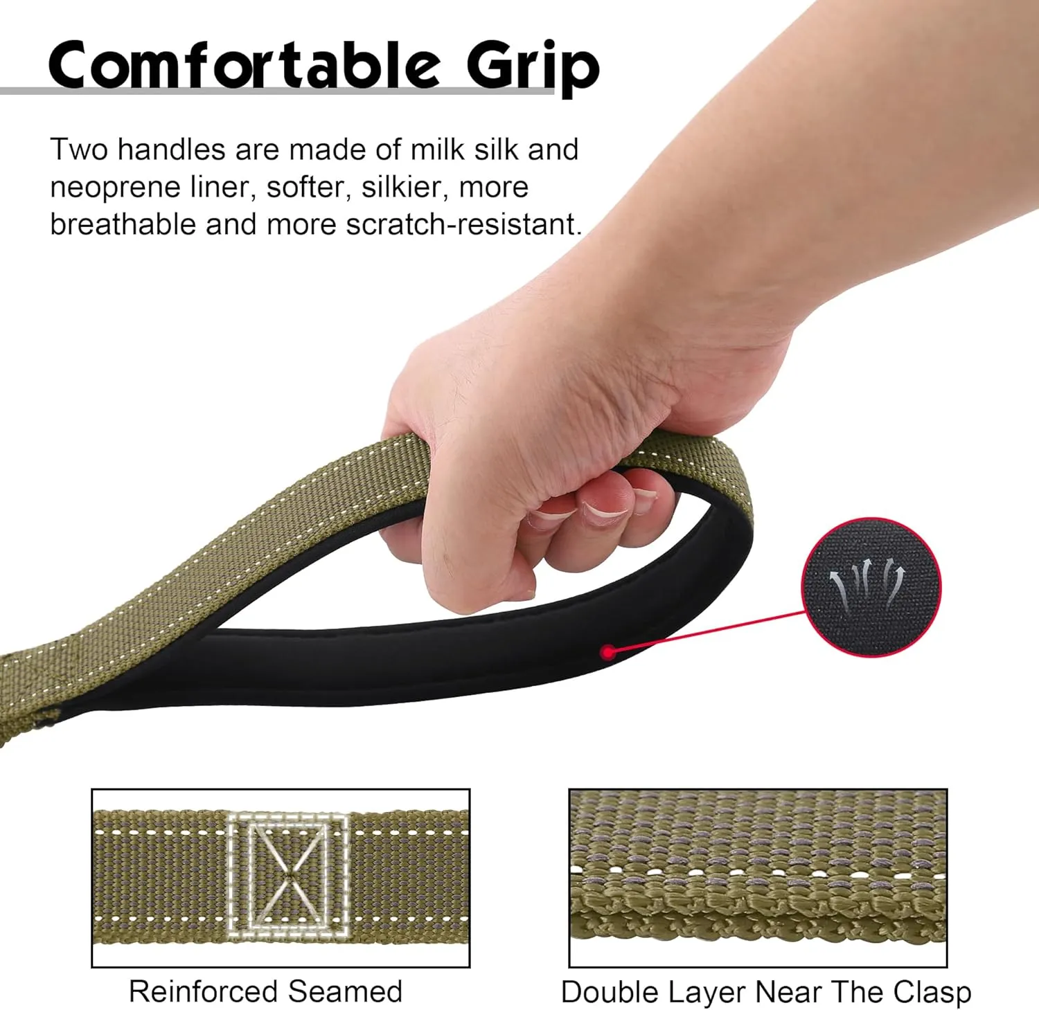 Double Handle Dog Leash - Heavy Duty, 4-6FT Reflective Tactical Leash with 2 Padded Handles, Shock Absorbing Bungee, Car Seatbelt & Easy Snap Hook, for Large, Medium & Small Dogs