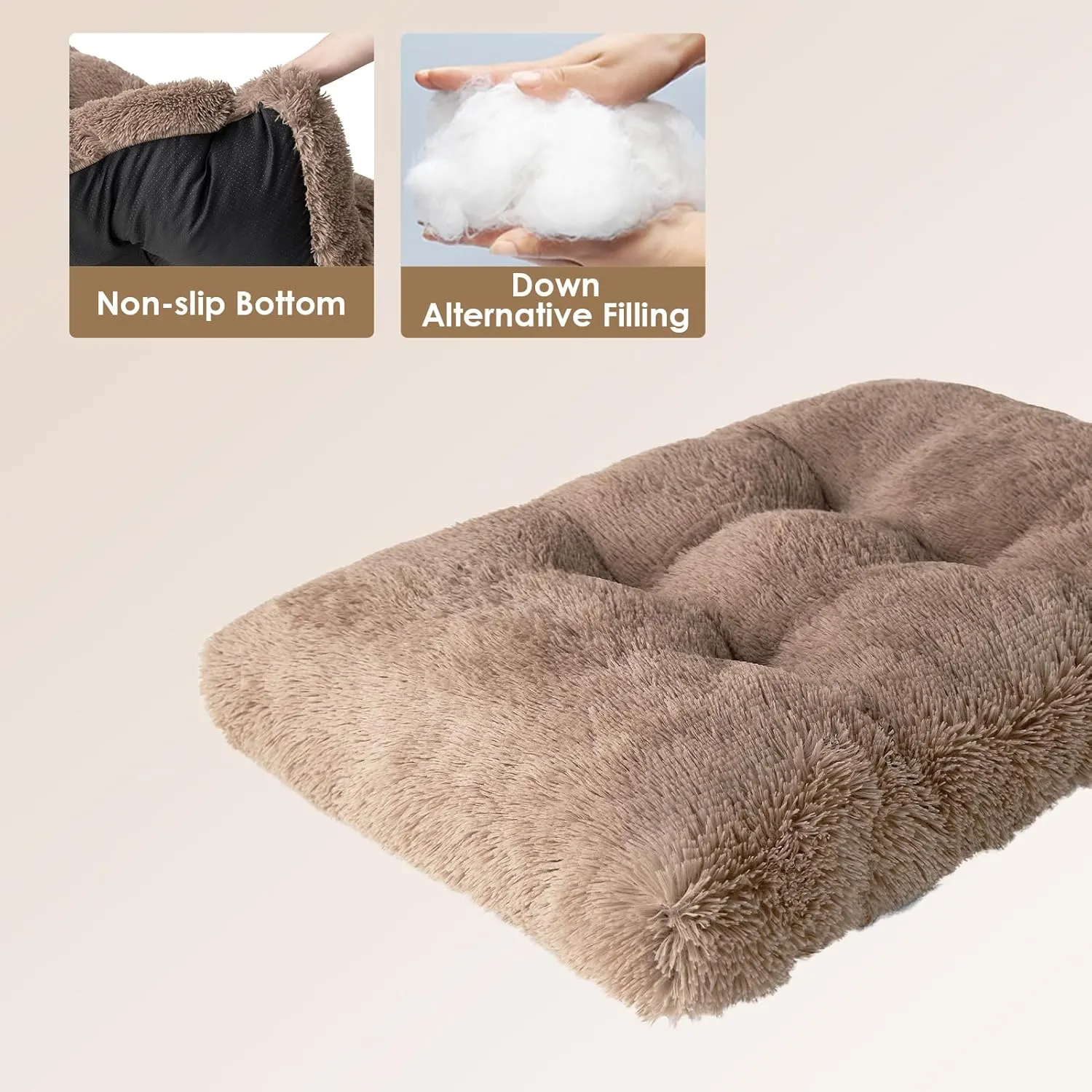 EHEYCIGA Fluffy Dog Crate Bed for Extra Large Dogs, Plush Faux Fur Crate Pad, Calming Anti Anxiety XL Dog Bed, Washable Soft Warm Mat with Non-Slip Bottom, Camel