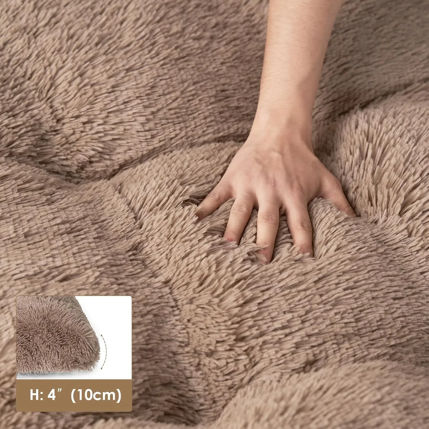 EHEYCIGA Fluffy Dog Crate Bed for Extra Large Dogs, Plush Faux Fur Crate Pad, Calming Anti Anxiety XL Dog Bed, Washable Soft Warm Mat with Non-Slip Bottom, Camel