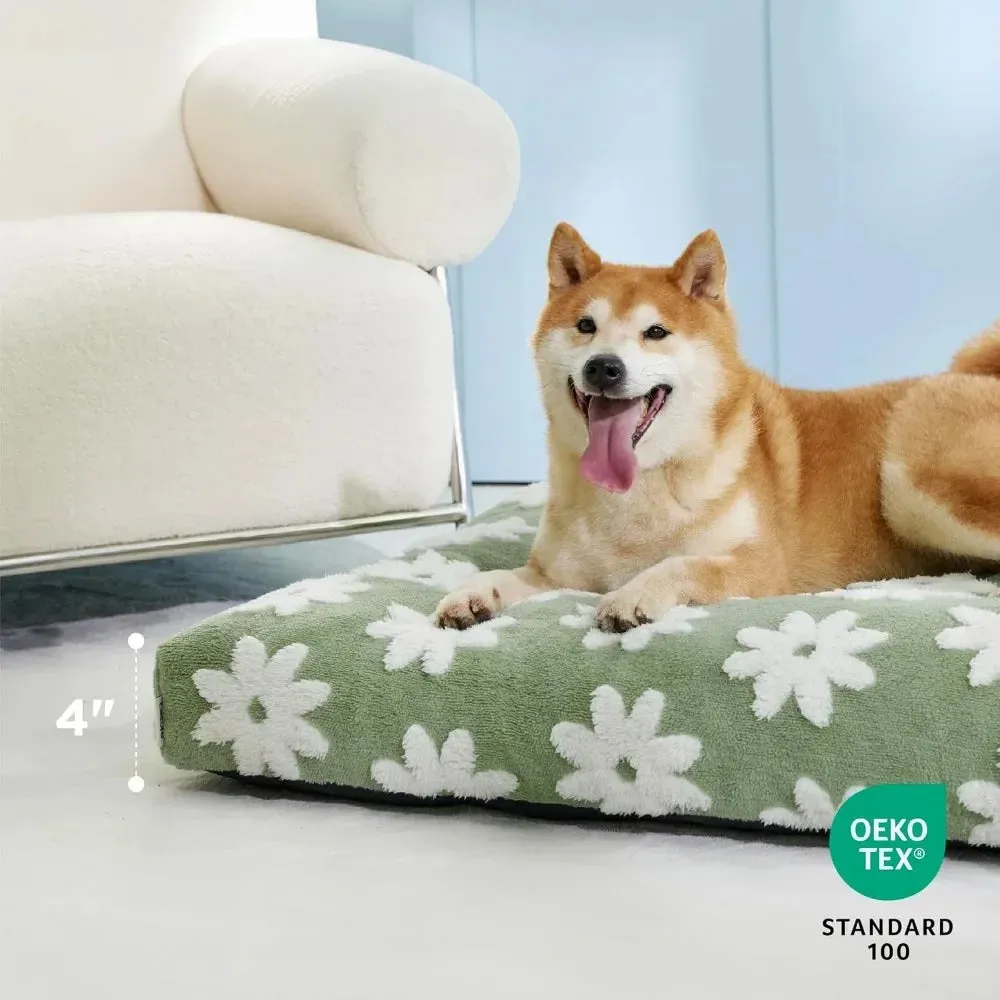 Extra Large Dog Bed | Removable Cover | Cute Modern Fuzzy Plush with Anti-Slip Bottom | Thick Shredded Chopped Foam Pet Bed