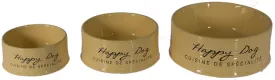 FEEDING BOWL STONE HAPPY DOG YELLOW
