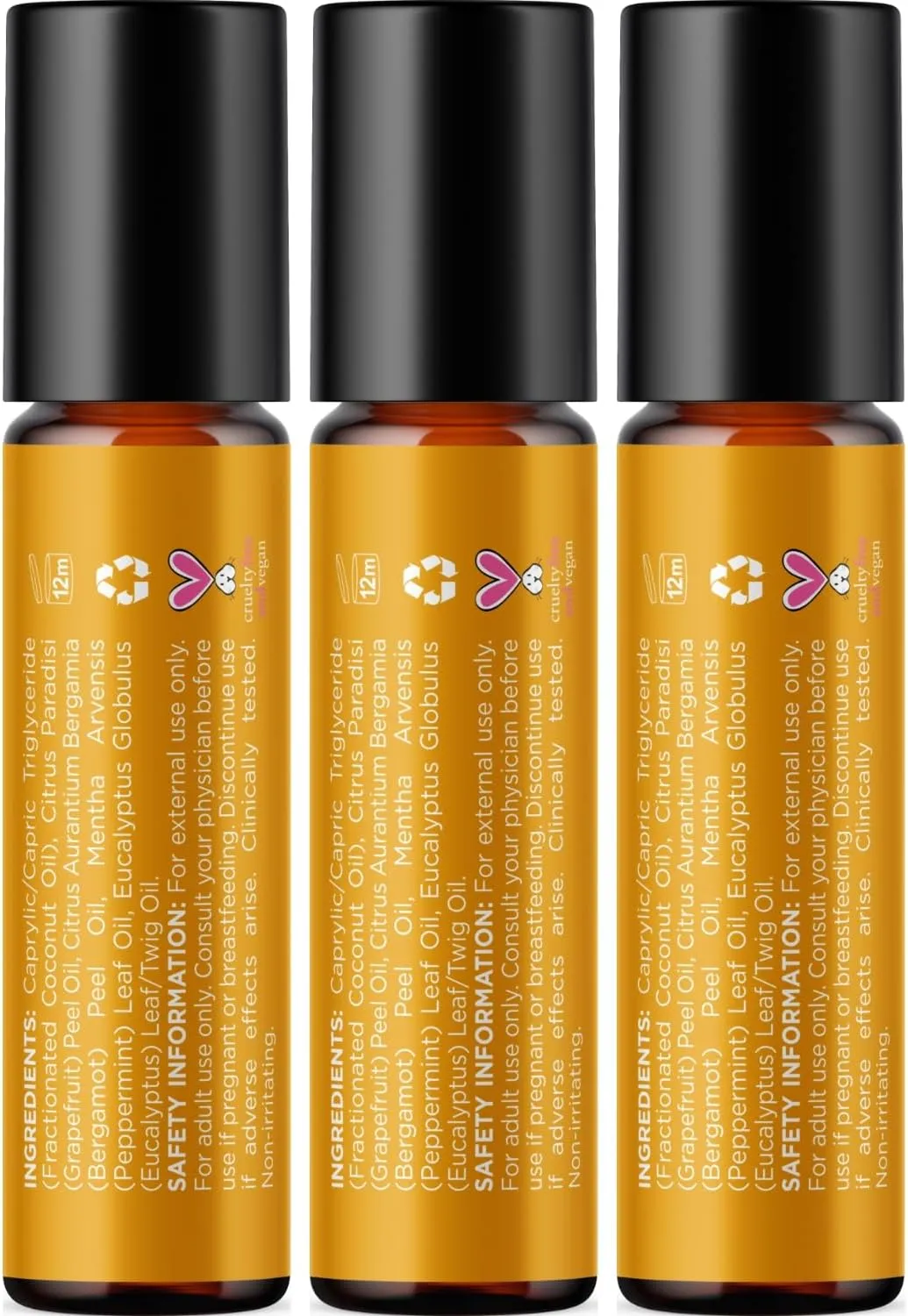Focus Essential Oil Roll On - Aromatherapy Essential Oil Roller with Invigorating Pure Citrus and Mint Oils - Attention and Focus Essential Oil Blend with Eucalyptus Peppermint & Grapefruit (3 Pack)