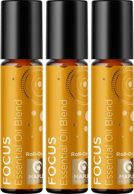 Focus Essential Oil Roll On - Aromatherapy Essential Oil Roller with Invigorating Pure Citrus and Mint Oils - Attention and Focus Essential Oil Blend with Eucalyptus Peppermint & Grapefruit (3 Pack)