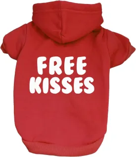 Free Kisses Dog Hoodie Fleece Lined Pullover Sweatshirt with Leash Hole (Red, 6X-Large 727)