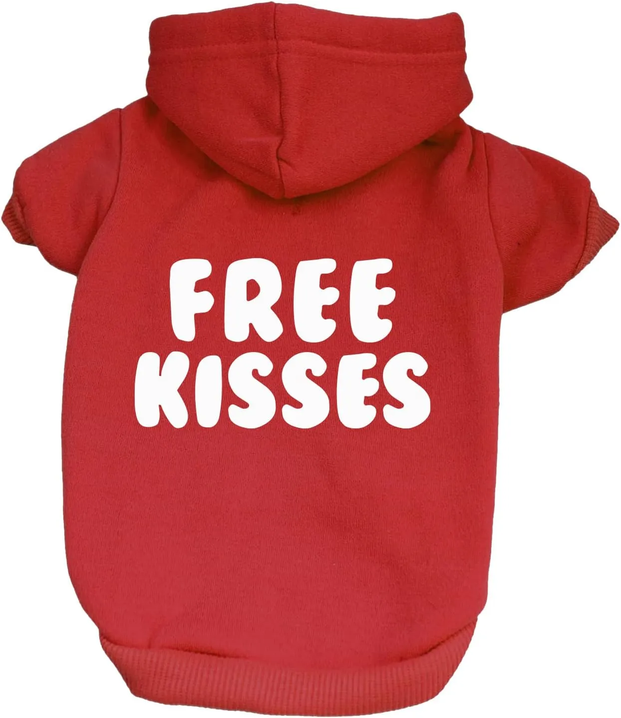 Free Kisses Dog Hoodie Fleece Lined Pullover Sweatshirt with Leash Hole (Red, 6X-Large 727)