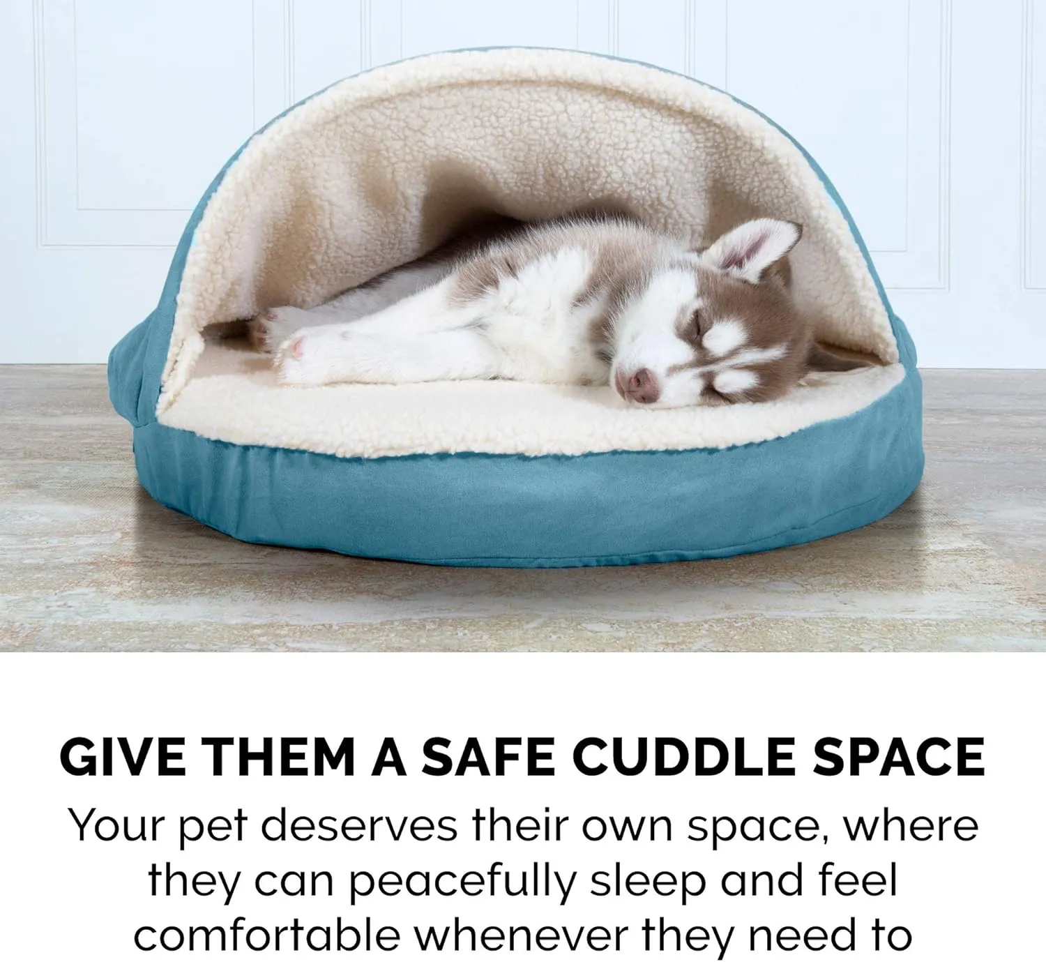 Furhaven 26" Round Memory Foam Dog Bed for Medium/Small Dogs w/ Removable Washable Cover, For Dogs Up to 30 lbs - Sherpa & Suede Snuggery - Blue, 26-inch