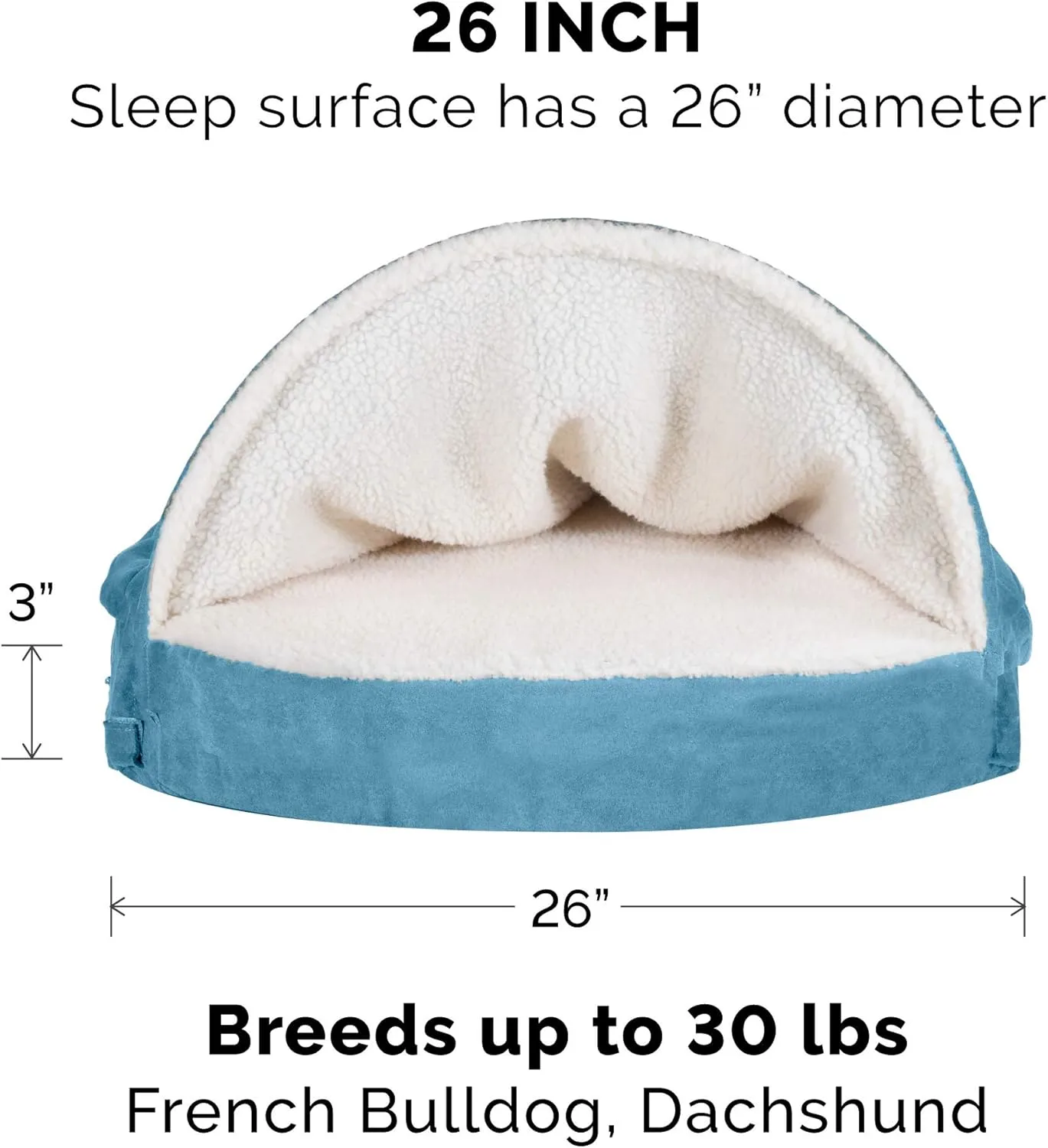 Furhaven 26" Round Memory Foam Dog Bed for Medium/Small Dogs w/ Removable Washable Cover, For Dogs Up to 30 lbs - Sherpa & Suede Snuggery - Blue, 26-inch