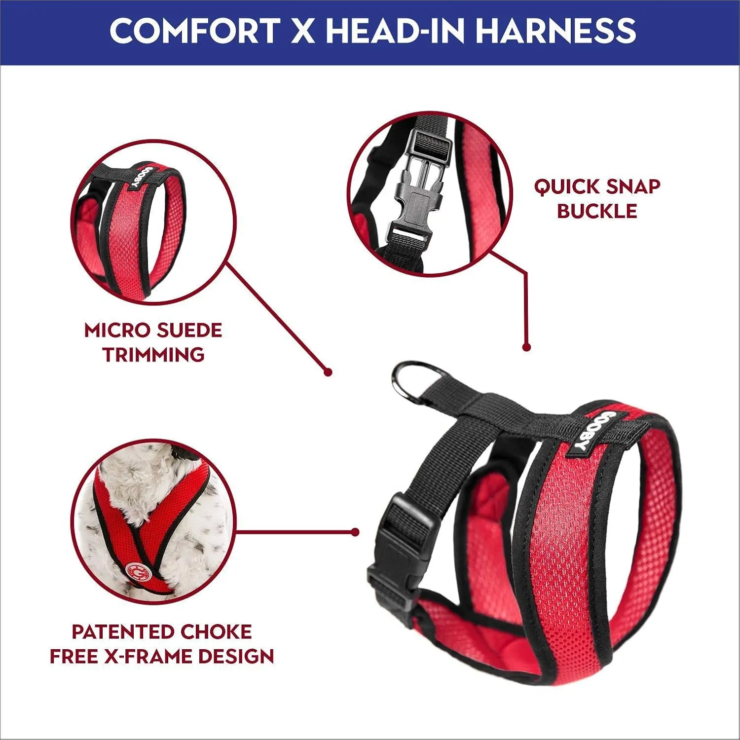 Gooby Comfort X Head in Harness - Red, Large - No Pull Small Dog Harness, Patented Choke-Free X Frame - Perfect on The Go Dog Harness for Medium Dogs No Pull or Small Dogs for Indoor and Outdoor Use