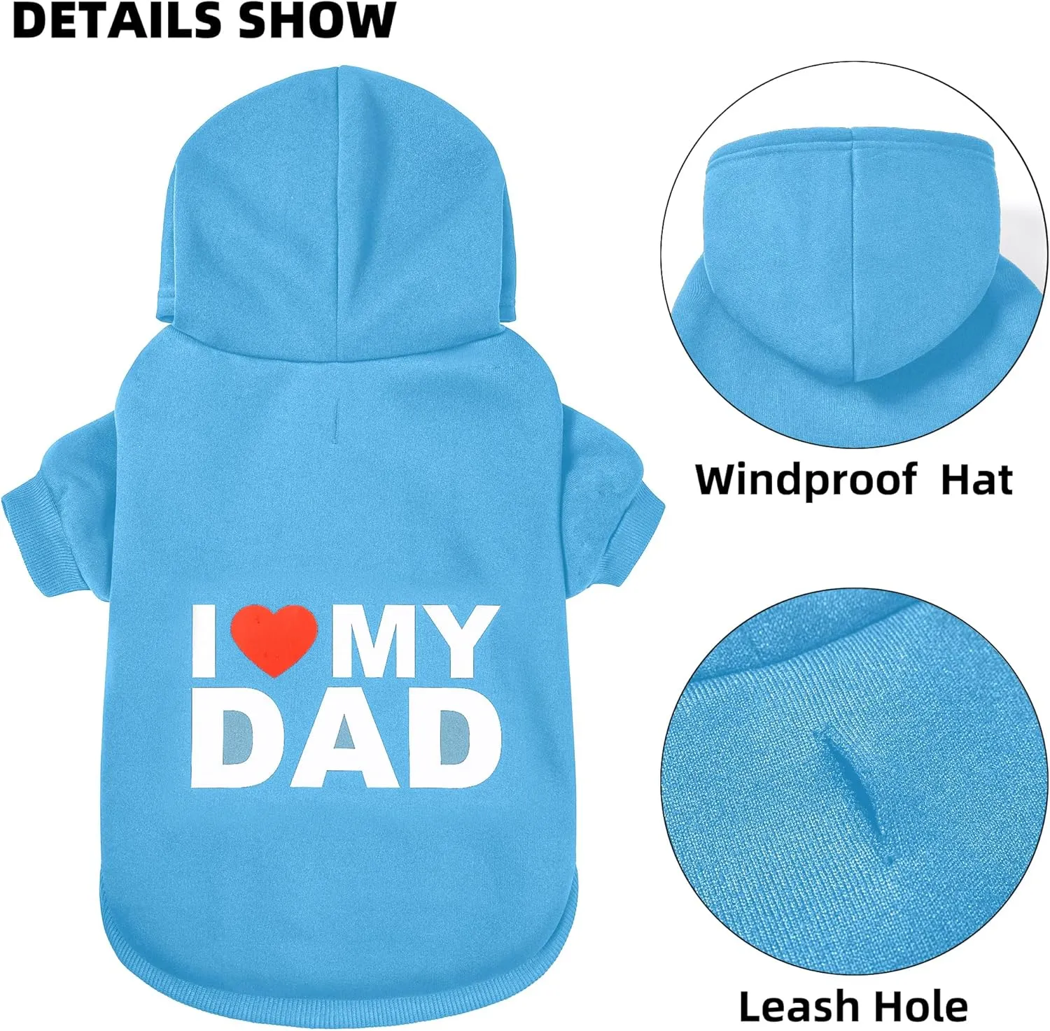 GreenJoy Dog Sweater Dog Hoodie Cold Weather Dog Coat Hooded Sweatshirt for Puppies,Cats, Small Medium Large Dogs (Blue(I Love My Dad), X-Large)