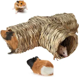 Hamiledyi Hamster Grass Tunnel Toy Nature's Hideaway Straw House with Open Entrance Guinea Pig Tunnel and Tube Home for Hamsters Rats Ferrets Guinea Pigs Chinchillas Hedgehogs and Birds