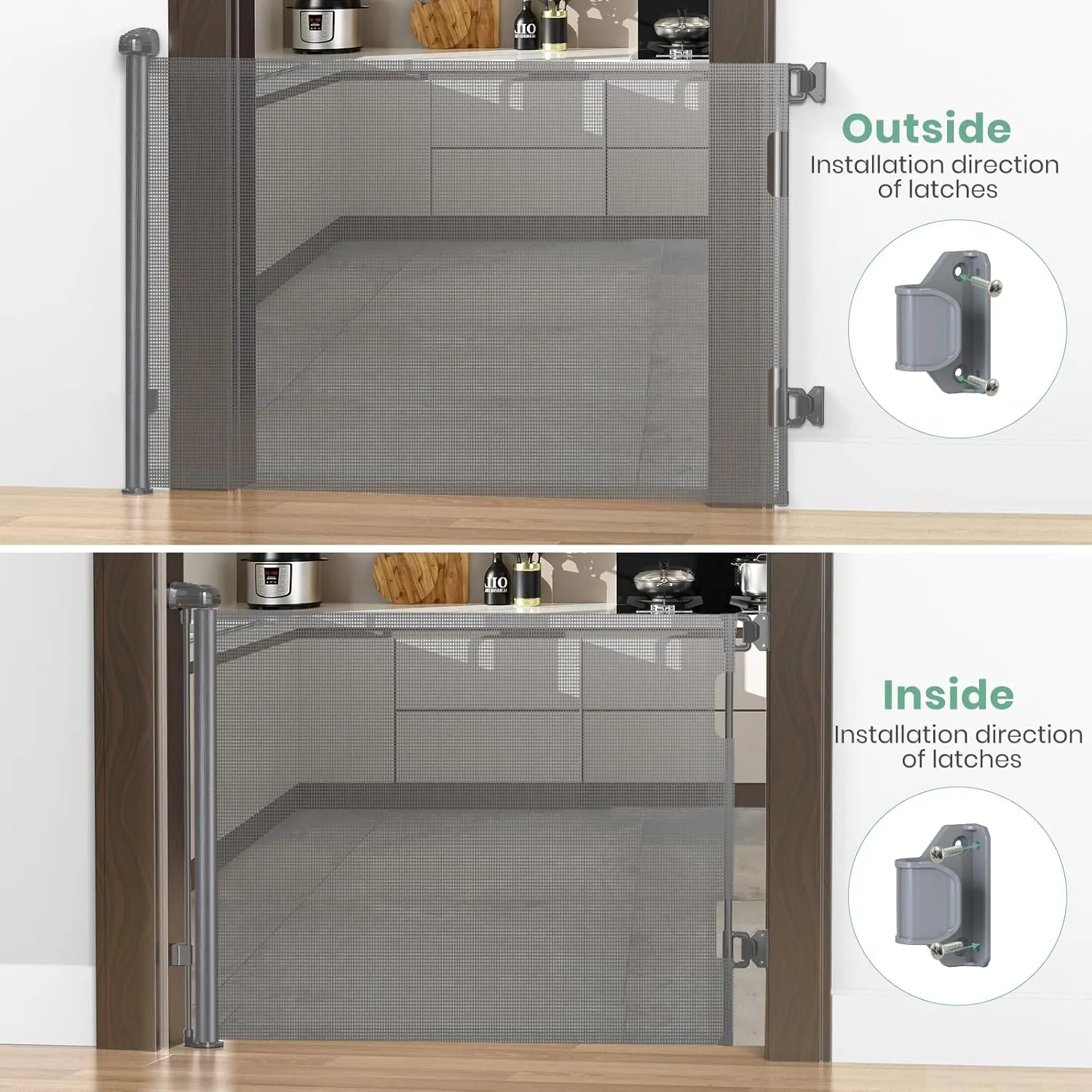 HAMOPY Retractable Baby Gates, 33" Tall, Extends up to 71" Extra Wide Baby Gate, Durable Auto-Lock Mesh Dog Gate, Pets and Child Safety Gates for Stairs, Doorways, Hallways, Indoor, Outdoor(Grey)
