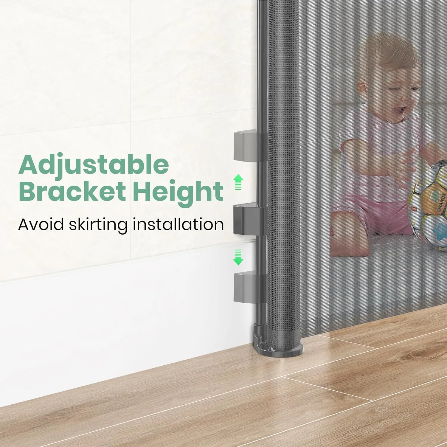 HAMOPY Retractable Baby Gates, 33" Tall, Extends up to 71" Extra Wide Baby Gate, Durable Auto-Lock Mesh Dog Gate, Pets and Child Safety Gates for Stairs, Doorways, Hallways, Indoor, Outdoor(Grey)