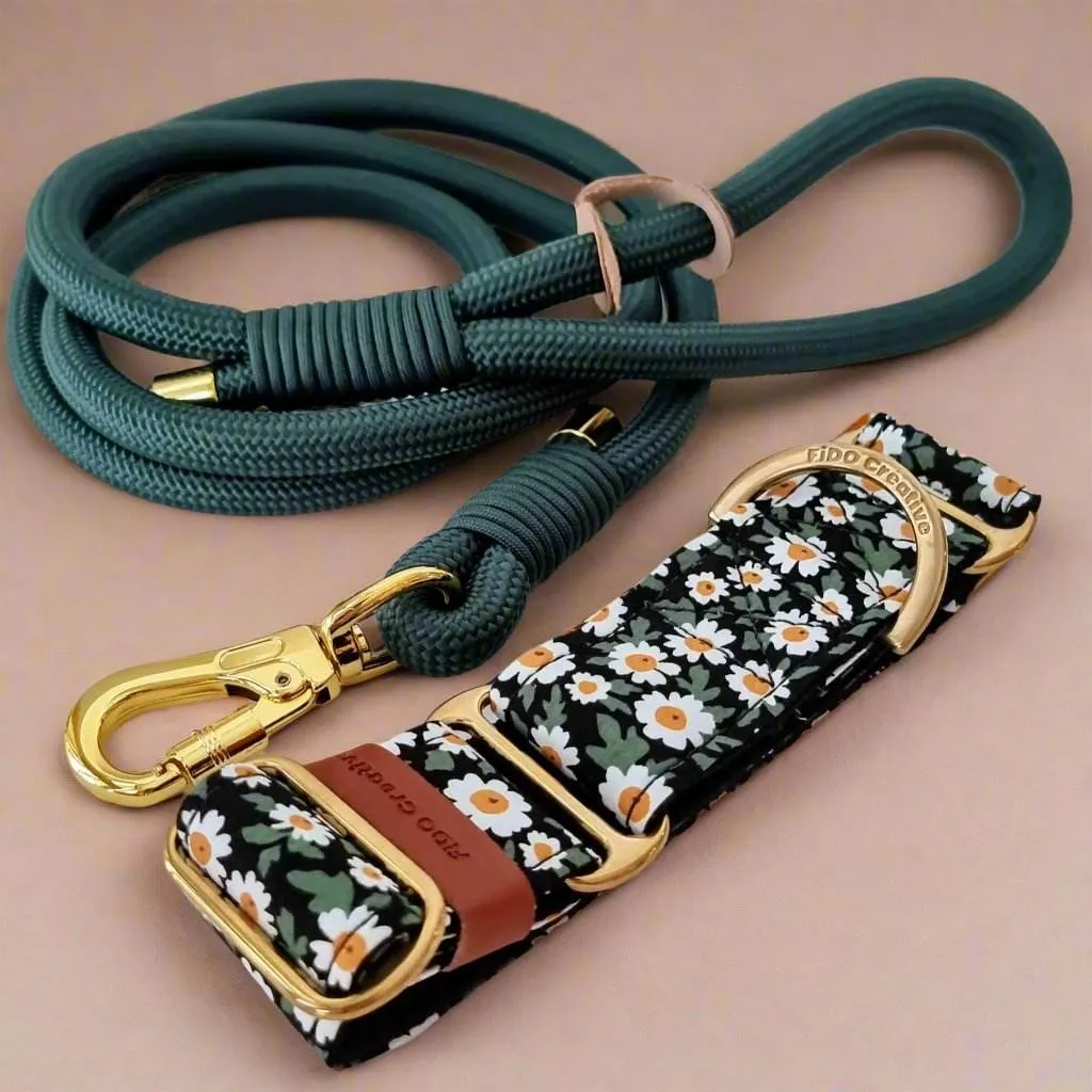 Hunter Green and gold rope leash