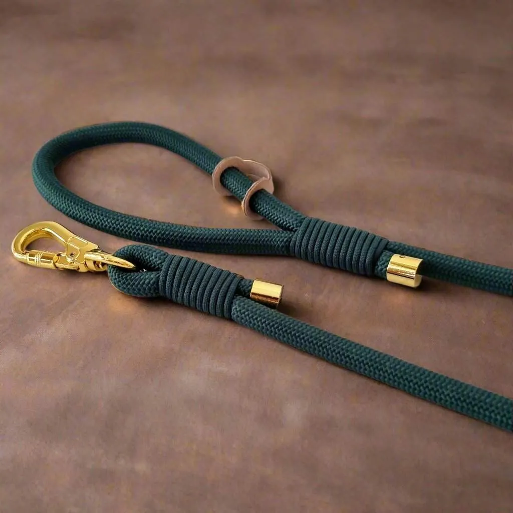 Hunter Green and gold rope leash
