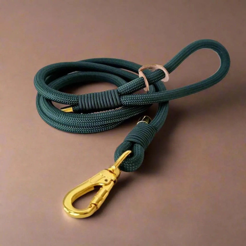 Hunter Green and gold rope leash