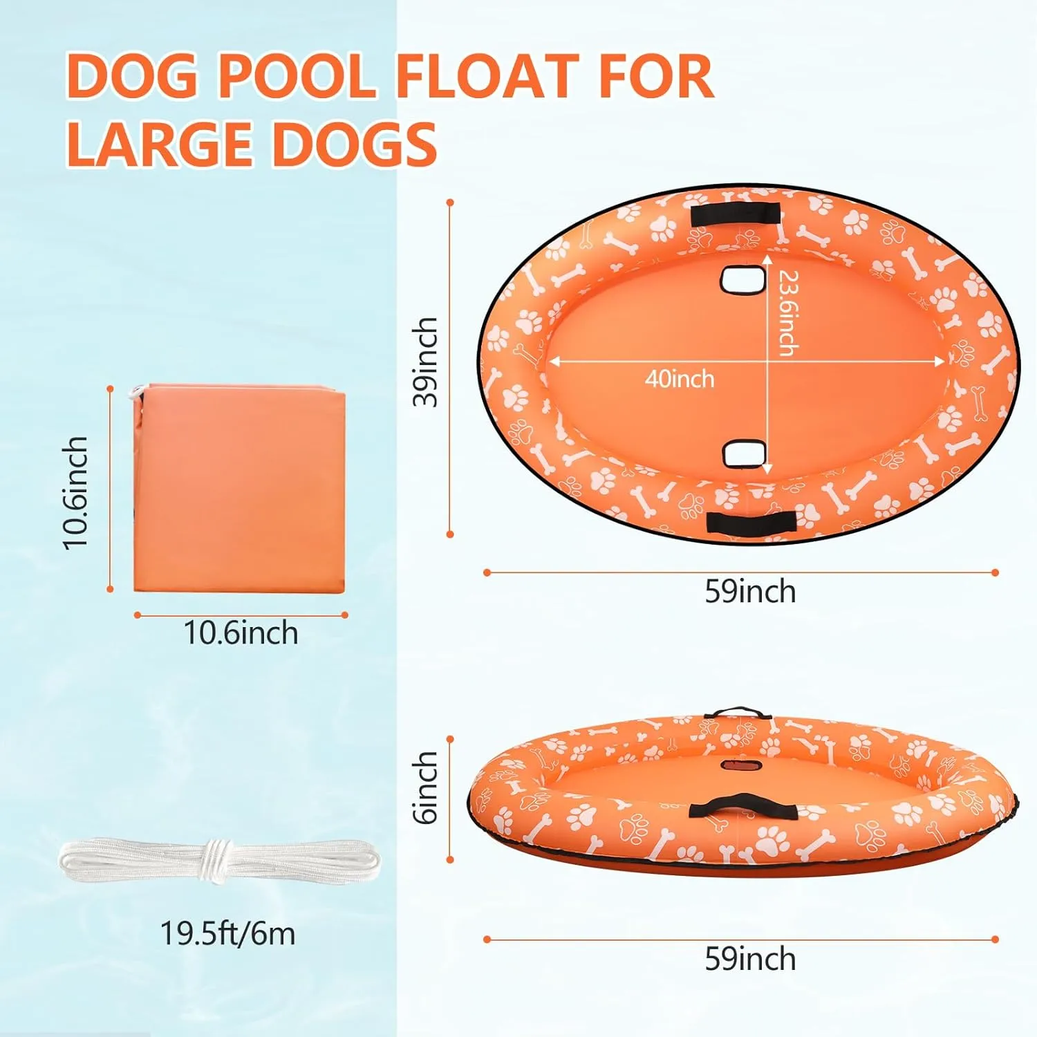 Inflatable Dogs Pool Float with Rope - Tear Resistant Oxford Stable Support Puppy Floating Raft,Inflatable Summer Doggies Raft Toy for Small Medium Large Dogs Up to 88lb