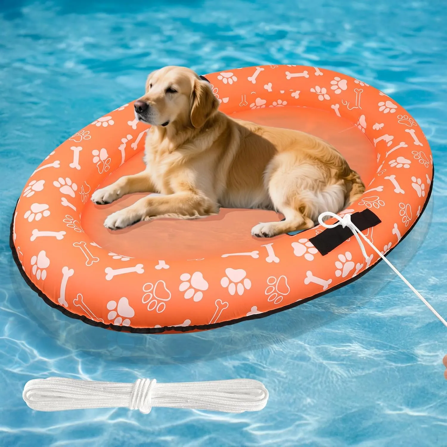 Inflatable Dogs Pool Float with Rope - Tear Resistant Oxford Stable Support Puppy Floating Raft,Inflatable Summer Doggies Raft Toy for Small Medium Large Dogs Up to 88lb