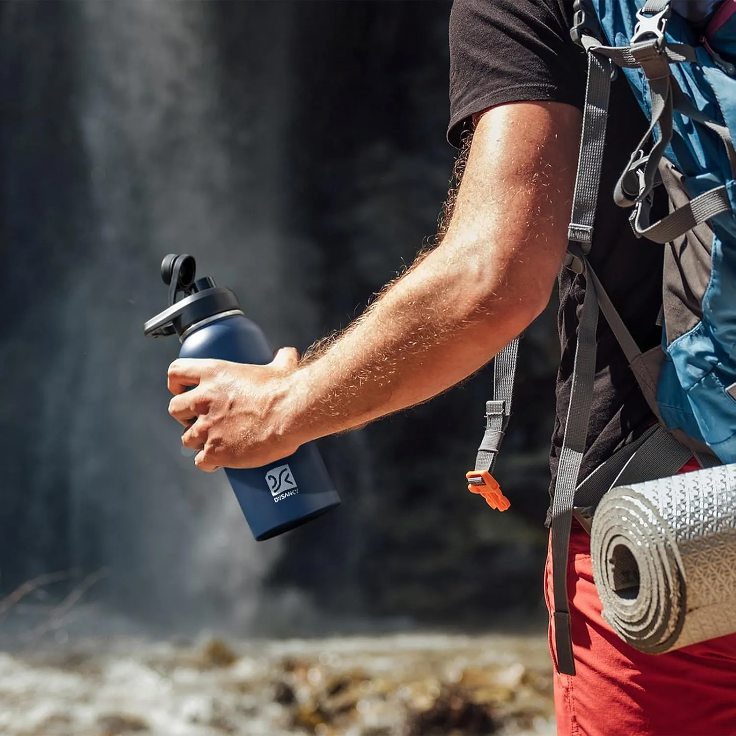 Insulated Water Bottle | Thickened Stainless Steel Vacuum Metal Thermos | Portable Sports Water Jug for Gym and Hiking with Straw, Carrier Bag, Handle Strap | BPA-Free 32 oz, Blue