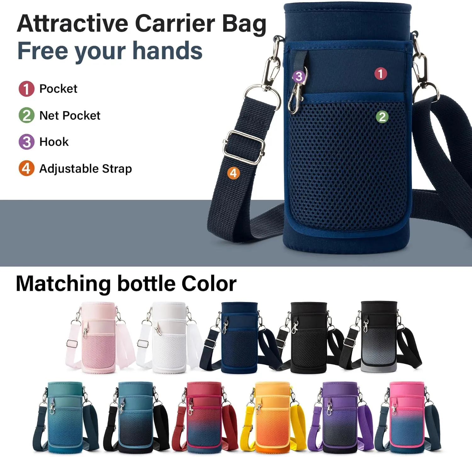 Insulated Water Bottle | Thickened Stainless Steel Vacuum Metal Thermos | Portable Sports Water Jug for Gym and Hiking with Straw, Carrier Bag, Handle Strap | BPA-Free 32 oz, Blue