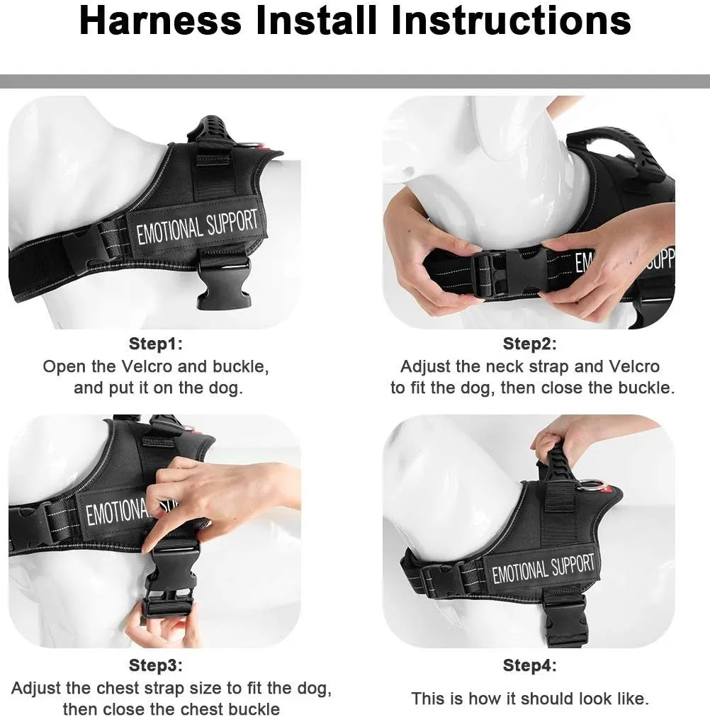 Just 4 Paws Emotional Support Dog Harness Jacket with Padded Handle | 6 Sizes | Adjustable Straps & 2 Removable Reflective Patches (Large-Chest 25" to 36", Black)