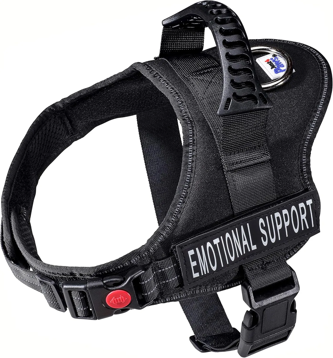 Just 4 Paws Emotional Support Dog Harness Jacket with Padded Handle | 6 Sizes | Adjustable Straps & 2 Removable Reflective Patches (Large-Chest 25" to 36", Black)