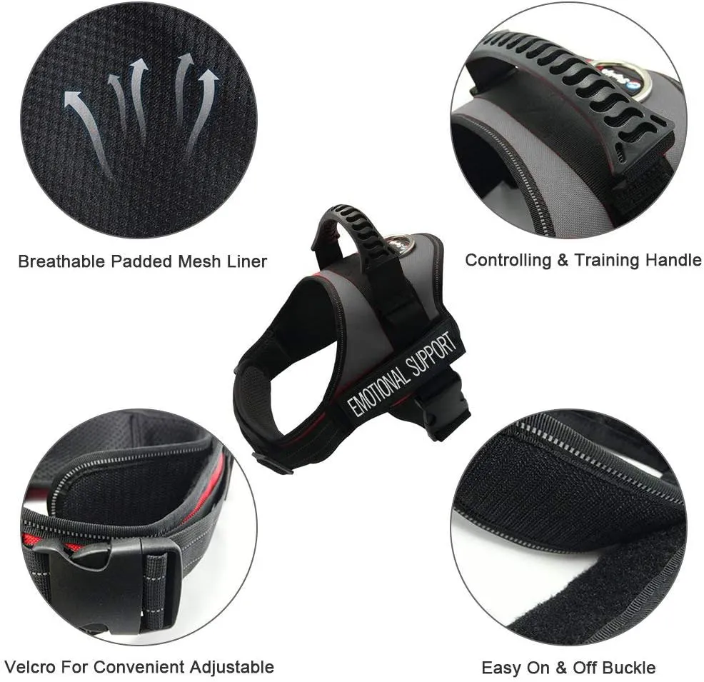 Just 4 Paws Emotional Support Dog Harness Jacket with Padded Handle | 6 Sizes | Adjustable Straps & 2 Removable Reflective Patches (Large-Chest 25" to 36", Black)