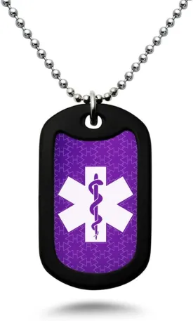 Kriskate & Co. Custom Engraved Medical Alert ID Aluminum Dog Tag Necklace Stainless Steel bead Chain MADE IN USA AN172 (Purple)