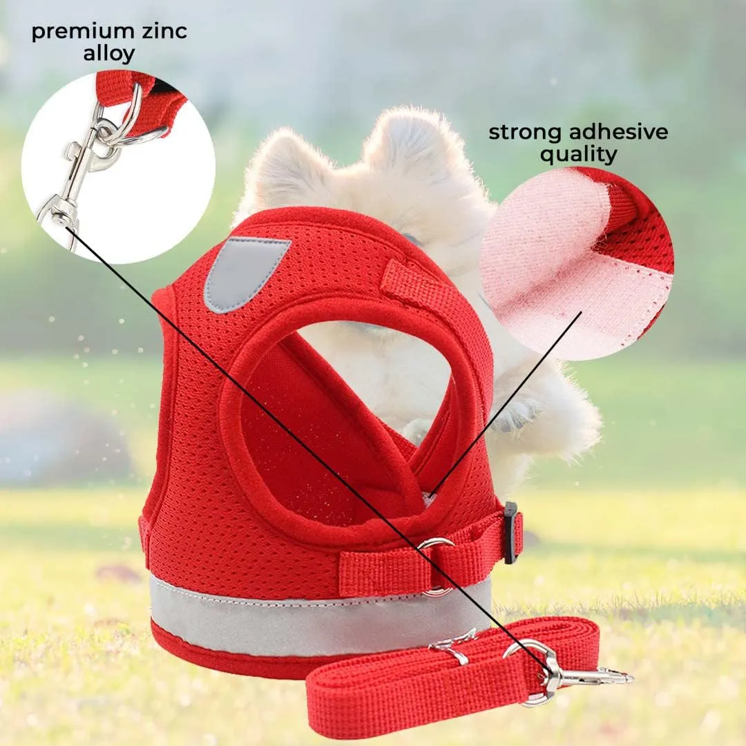 Kuber Industries Reflective Dog Harness With Adjustable Leash|Breathable Polyester Mesh Fabric |Large Size|HT-844|Comfortable No-Pull Grip|QuickRelease Buckles|Easy On-Easy Off Harness|Red (Pack Of 3)