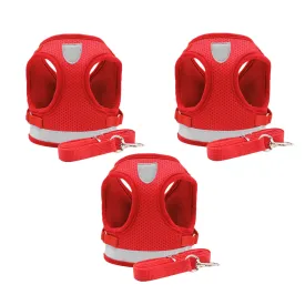 Kuber Industries Reflective Dog Harness With Adjustable Leash|Breathable Polyester Mesh Fabric |Large Size|HT-844|Comfortable No-Pull Grip|QuickRelease Buckles|Easy On-Easy Off Harness|Red (Pack Of 3)