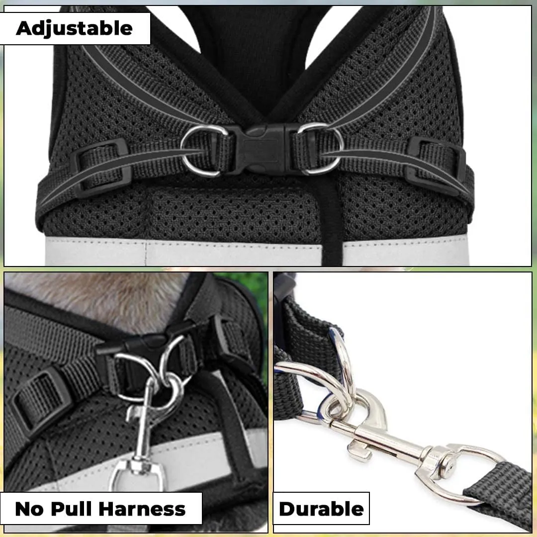 Kuber Industries Reflective Dog Harness With Adjustable Leash|Breathable Polyester Mesh Fabric |XL Size|HT-844|Comfortable No-Pull Grip|Quick Release Buckles|Easy On-Easy Off Harness|Black (Pack Of 6)