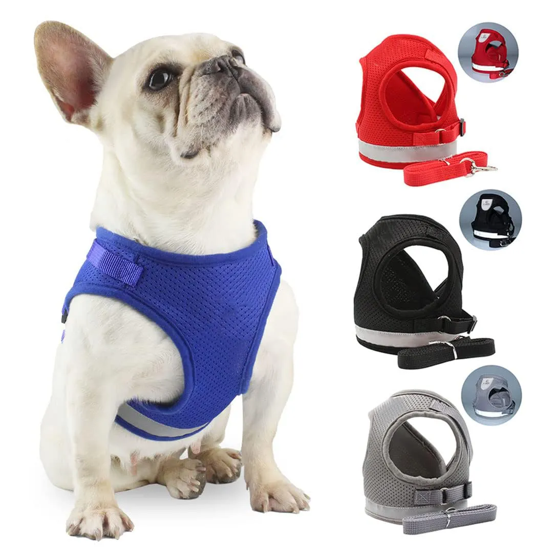 Kuber Industries Reflective Dog Harness With Adjustable Leash|Breathable Polyester Mesh Fabric |XL Size|HT-844|Comfortable No-Pull Grip|Quick Release Buckles|Easy On-Easy Off Harness|Black (Pack Of 6)