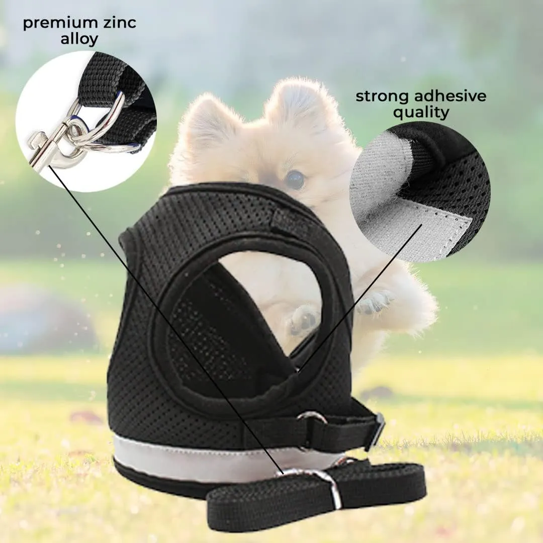 Kuber Industries Reflective Dog Harness With Adjustable Leash|Breathable Polyester Mesh Fabric |XL Size|HT-844|Comfortable No-Pull Grip|Quick Release Buckles|Easy On-Easy Off Harness|Black (Pack Of 6)