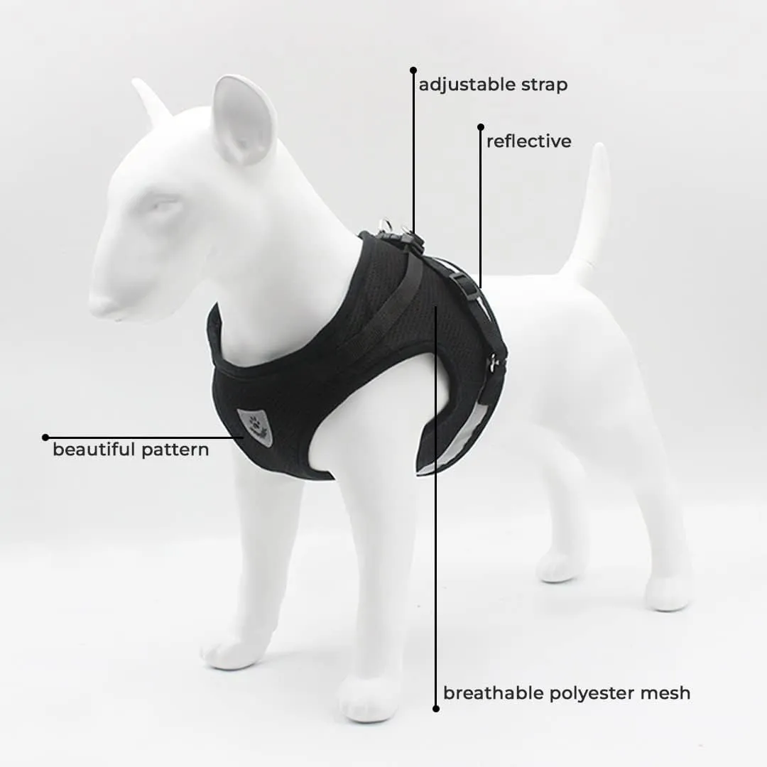 Kuber Industries Reflective Dog Harness With Adjustable Leash|Breathable Polyester Mesh Fabric |XL Size|HT-844|Comfortable No-Pull Grip|Quick Release Buckles|Easy On-Easy Off Harness|Black (Pack Of 6)