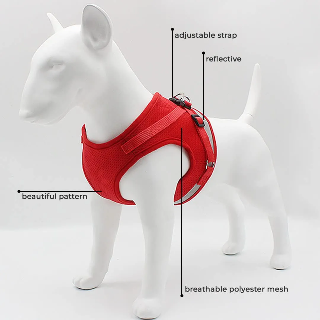 Kuber Industries Reflective Dog Harness With Adjustable Leash|Breathable Polyester Mesh Fabric |XL Size|HT-844|Comfortable No-Pull Grip|Quick Release Buckles|Easy On - Easy Off Harness|Red (Pack Of 6)