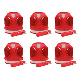 Kuber Industries Reflective Dog Harness With Adjustable Leash|Breathable Polyester Mesh Fabric |XL Size|HT-844|Comfortable No-Pull Grip|Quick Release Buckles|Easy On - Easy Off Harness|Red (Pack Of 6)