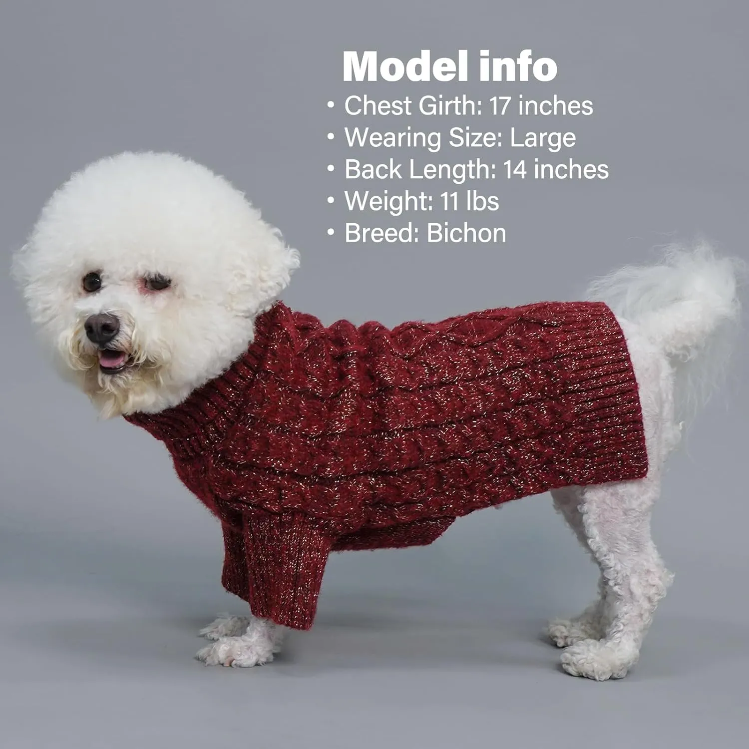 KYEESE Turtleneck Dog Sweater With Classic Cable Knit - Soft, Stretchy, Warm Clothes for Small Dogs - Long Sleeve Comfy Coat for Cold Weather, Red, Small