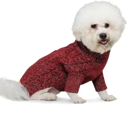KYEESE Turtleneck Dog Sweater With Classic Cable Knit - Soft, Stretchy, Warm Clothes for Small Dogs - Long Sleeve Comfy Coat for Cold Weather, Red, Small