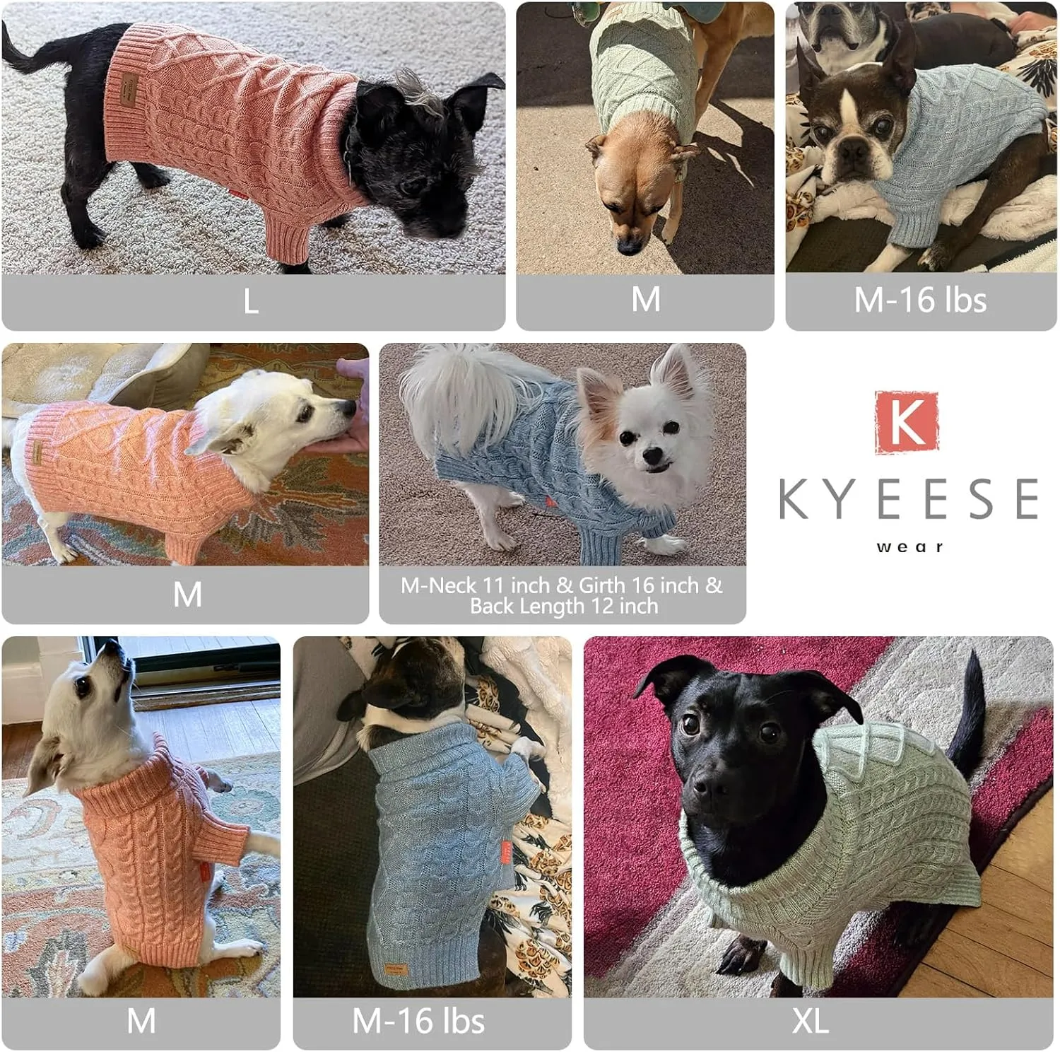 KYEESE Turtleneck Dog Sweater With Classic Cable Knit - Soft, Stretchy, Warm Clothes for Small Dogs - Long Sleeve Comfy Coat for Cold Weather, Red, Small