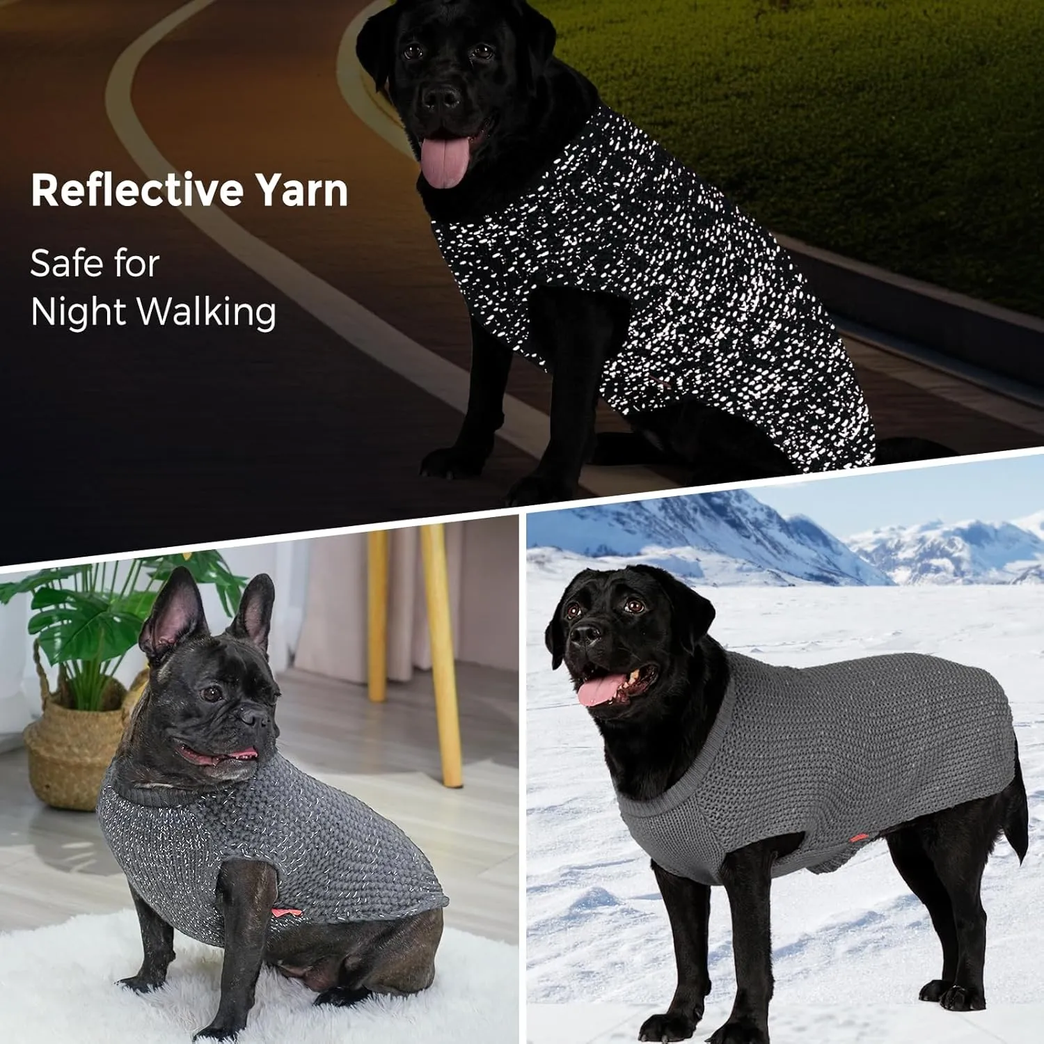KYEESE Warm Dog Pullover for Comfy Medium Dogs - Grey, XL with Reflective Yarn