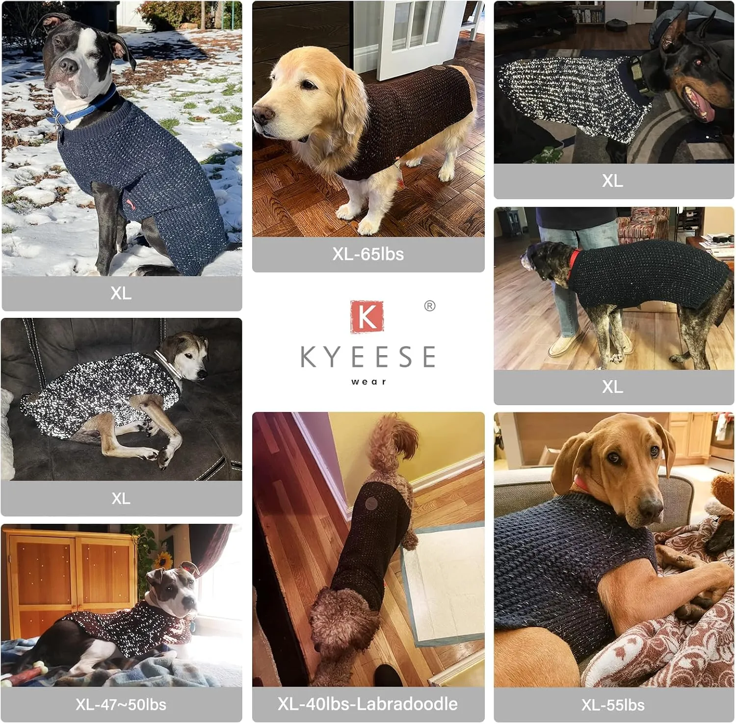 KYEESE Warm Dog Pullover for Comfy Medium Dogs - Grey, XL with Reflective Yarn