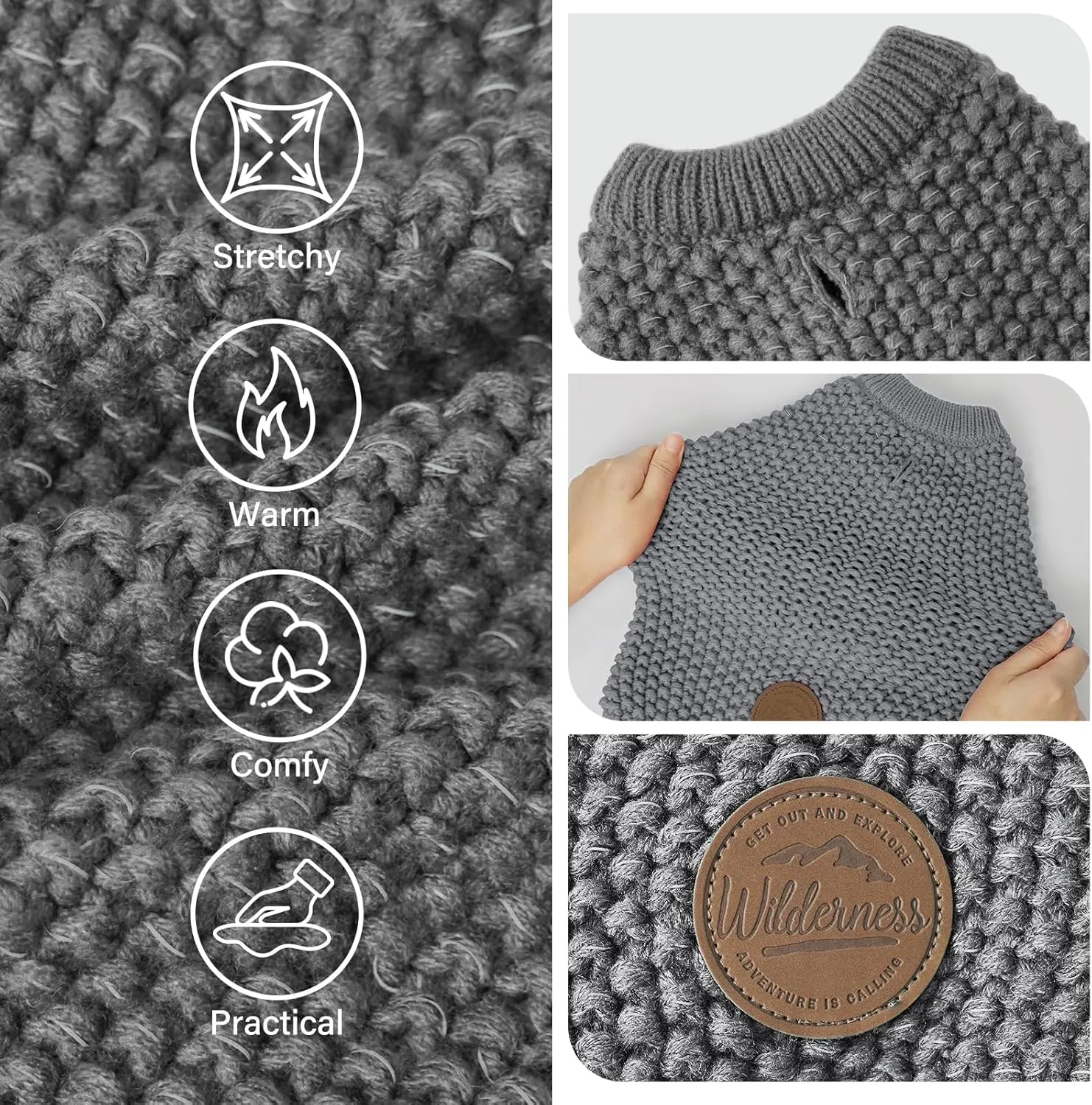 KYEESE Warm Dog Pullover for Comfy Medium Dogs - Grey, XL with Reflective Yarn