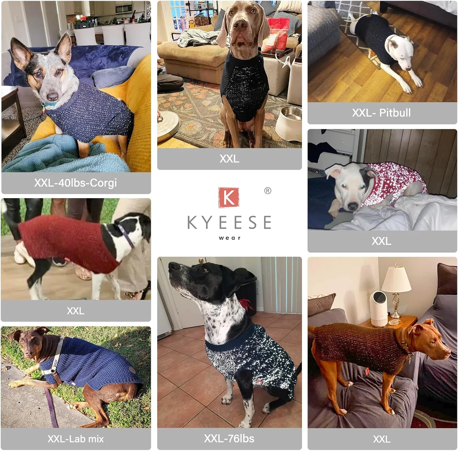 KYEESE Warm Dog Pullover for Comfy Medium Dogs - Grey, XL with Reflective Yarn