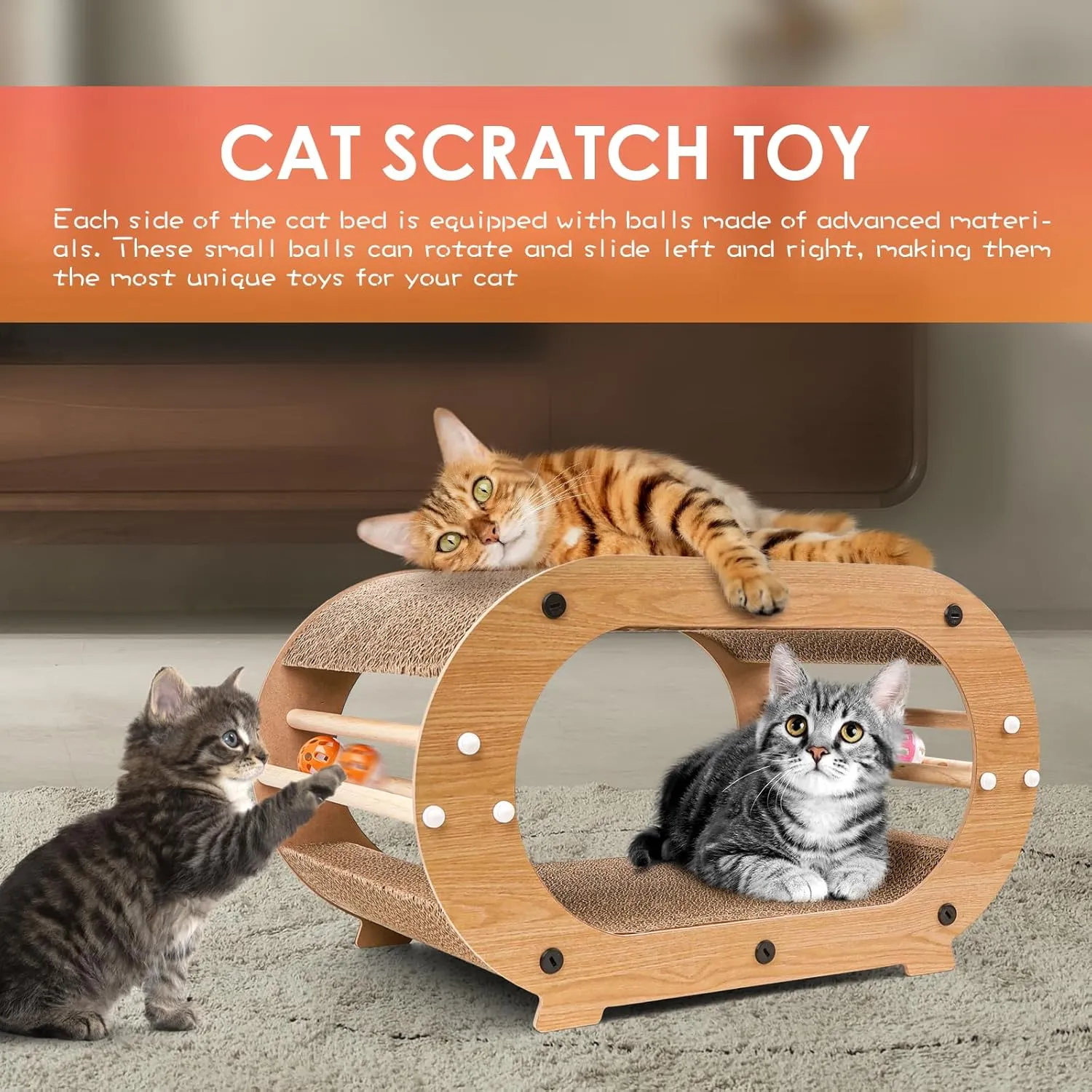 Large Cat Scratcher Bed with Ball Toy - Cat Scratching Cardboard,100% Recycled Paper Cat Scratchers for Indoor Cats and Kitten, Chemical-Free Materials Cat Scratcher Lounge - Cat Scratch Pad