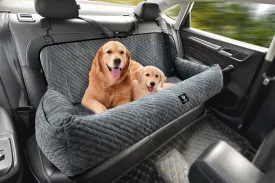 Large Dog Car Booster Seat - Removable, Washable, Safety Tethers, Storage Pocket - Under 100LBS, Gray