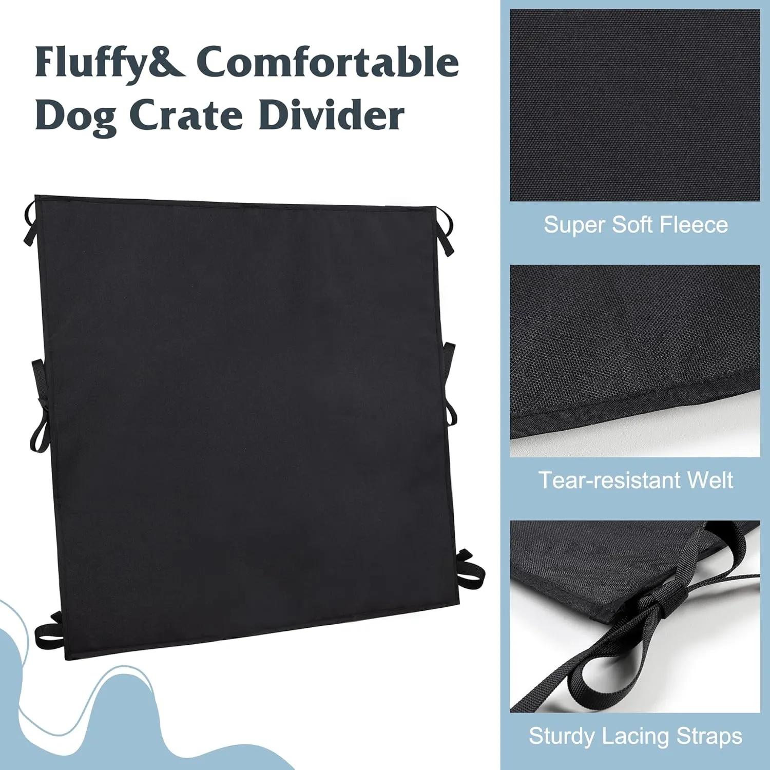 Leekalos Soft Dog Crate Divider Panel (Divider Only, Without Crate), Warm Thick Dog Kennel Divider with Ties, Dog Crates Accessories for Puppy Crate Training, Black, 24" H x 22.4W