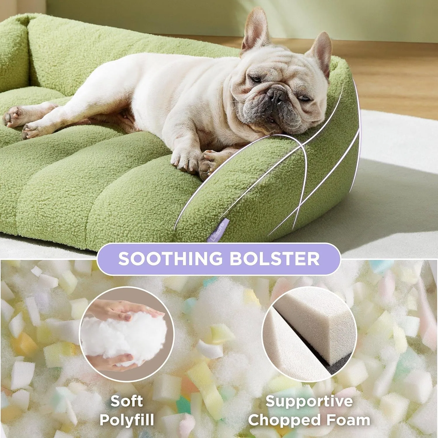 Lesure Orthopedic Dog Bed Sofa for Large Dogs, Waterproof Dog Couch with Removable Washable Cover, Cute Aesthetic Pet Sofa Couch with Egg Crate Foam (Green, 35.0" L x 25.0" W x 10.5" Th)