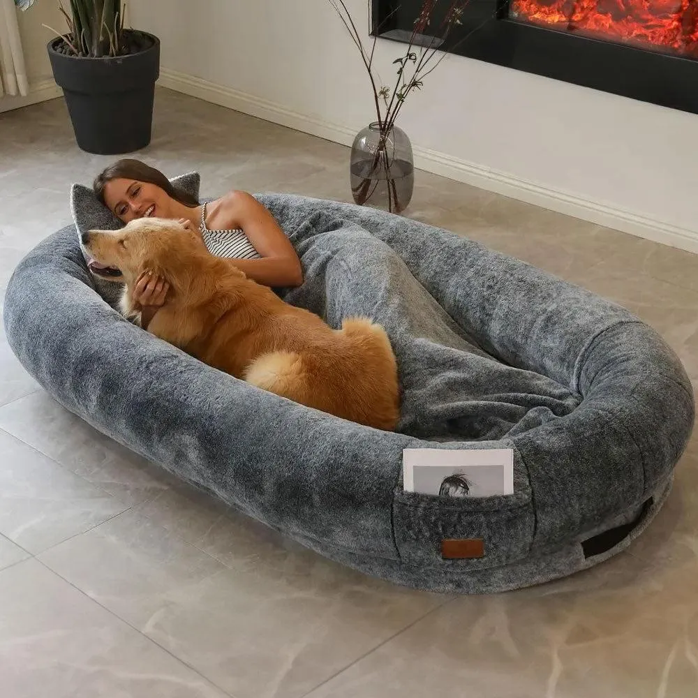 Luxury Giant Human Dog Bed With Matching Blanket & Pillow